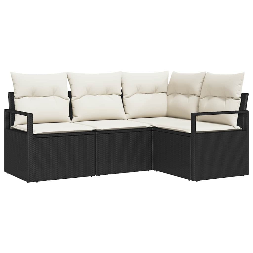 Garten-Sofa-Set mit Kissen mit Speicher 4 pcs Schwarz und Creme